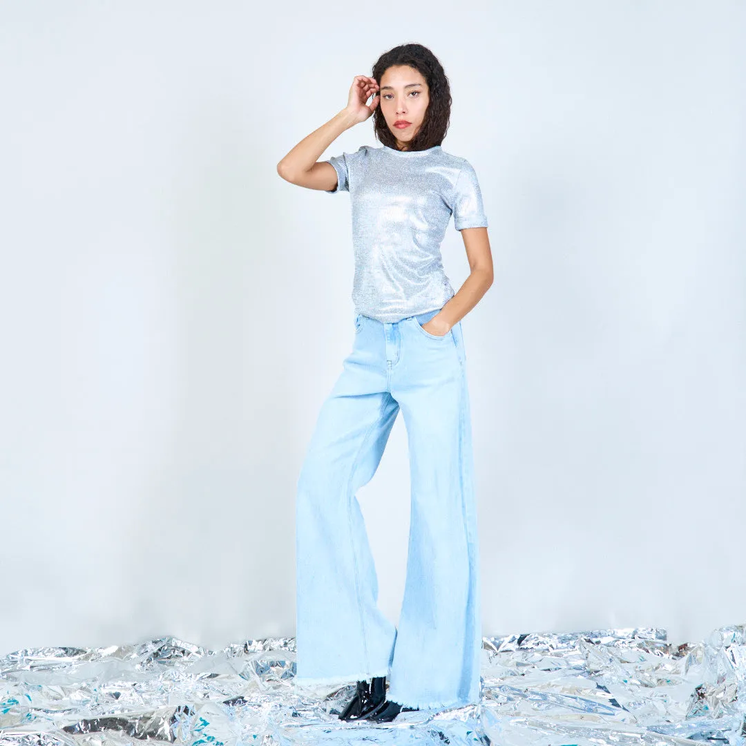 High-waist raw hem denim jeans wholesale