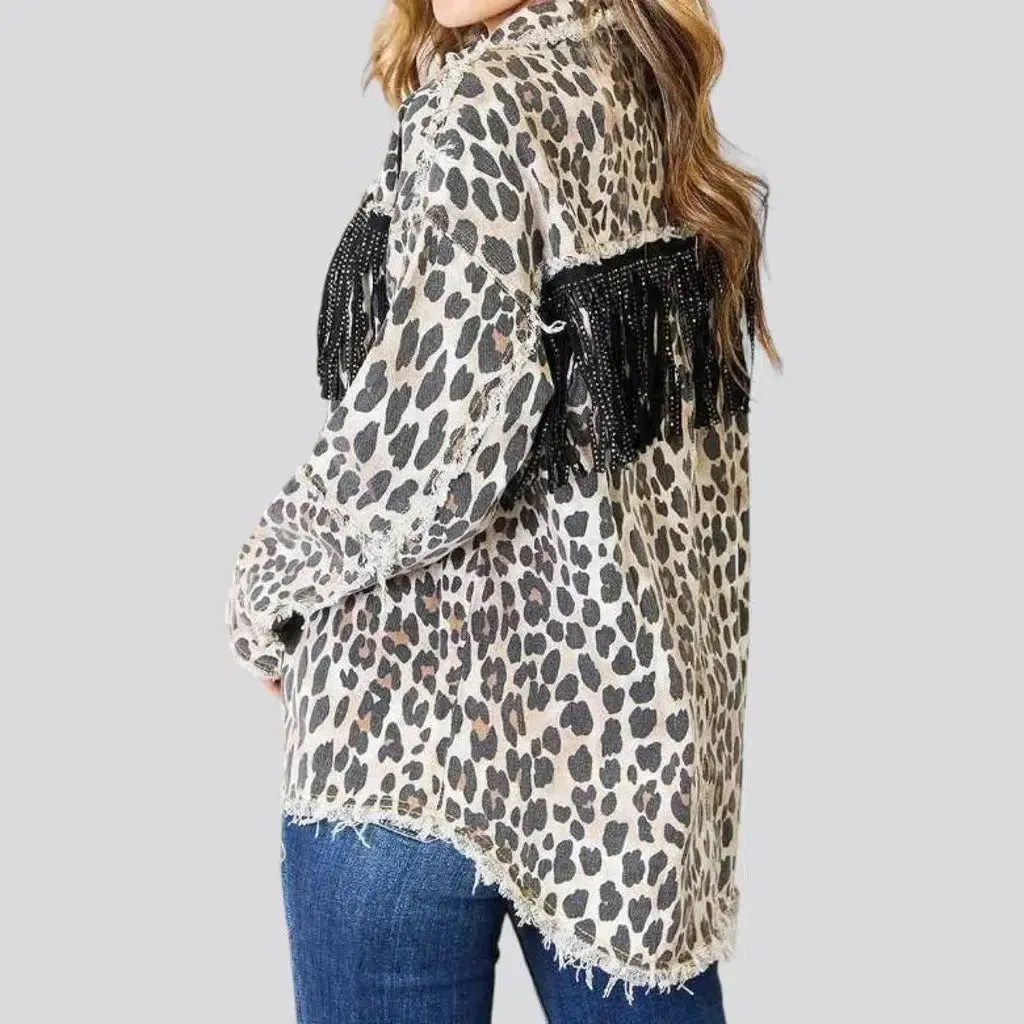 Leopard-print denim jacket
 for women
