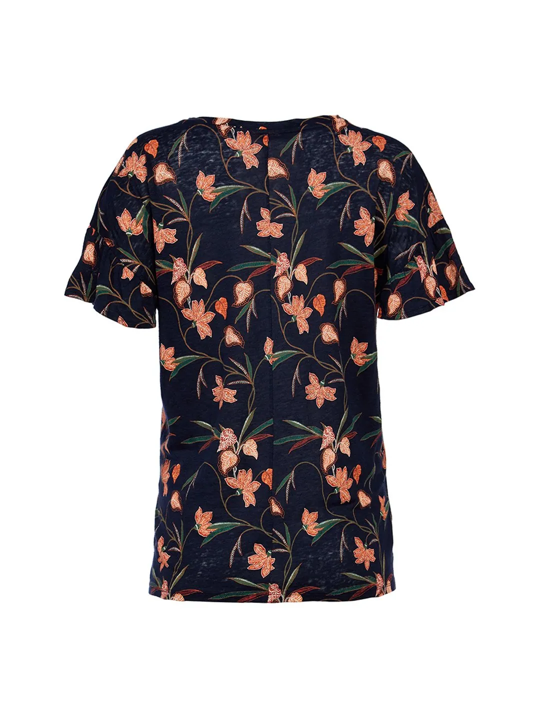 Maternity Floral Ruffle Sleeve Linen Tee in Forever Navy