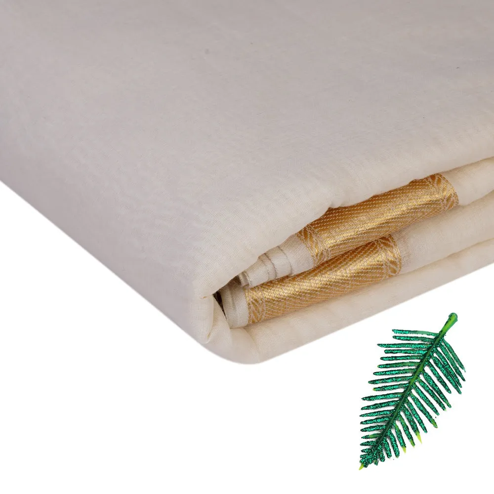 Off White Color Fancy Chanderi Fabric with Zari Border
