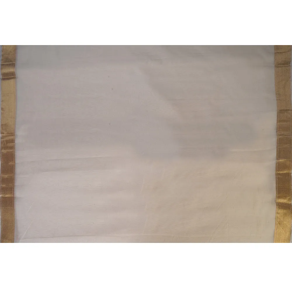 Off White Color Fancy Chanderi Fabric with Zari Border