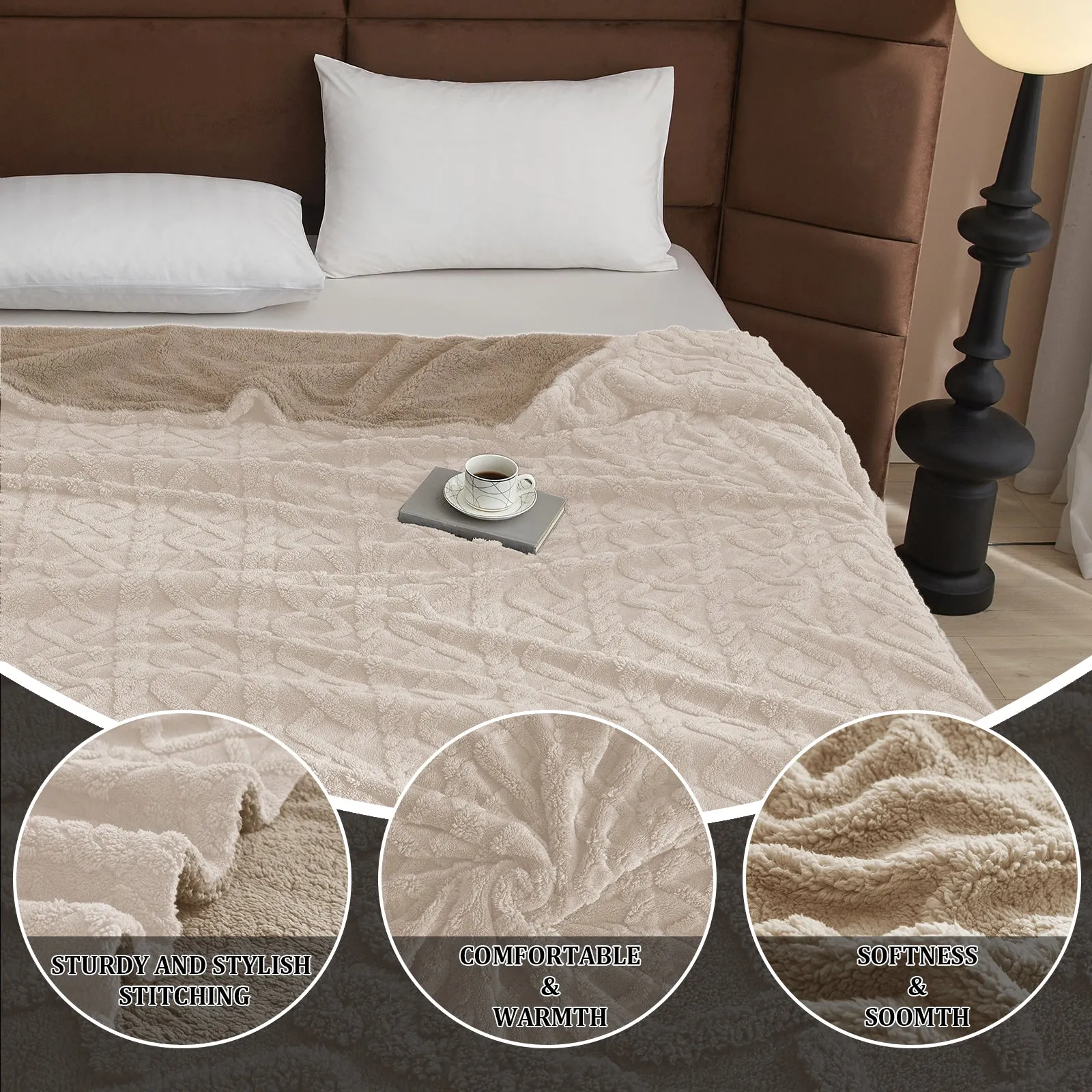 Reversible 3D Knit Sherpa Fleece Throw | Cozy All-Season | Couch, Sofa, Bed