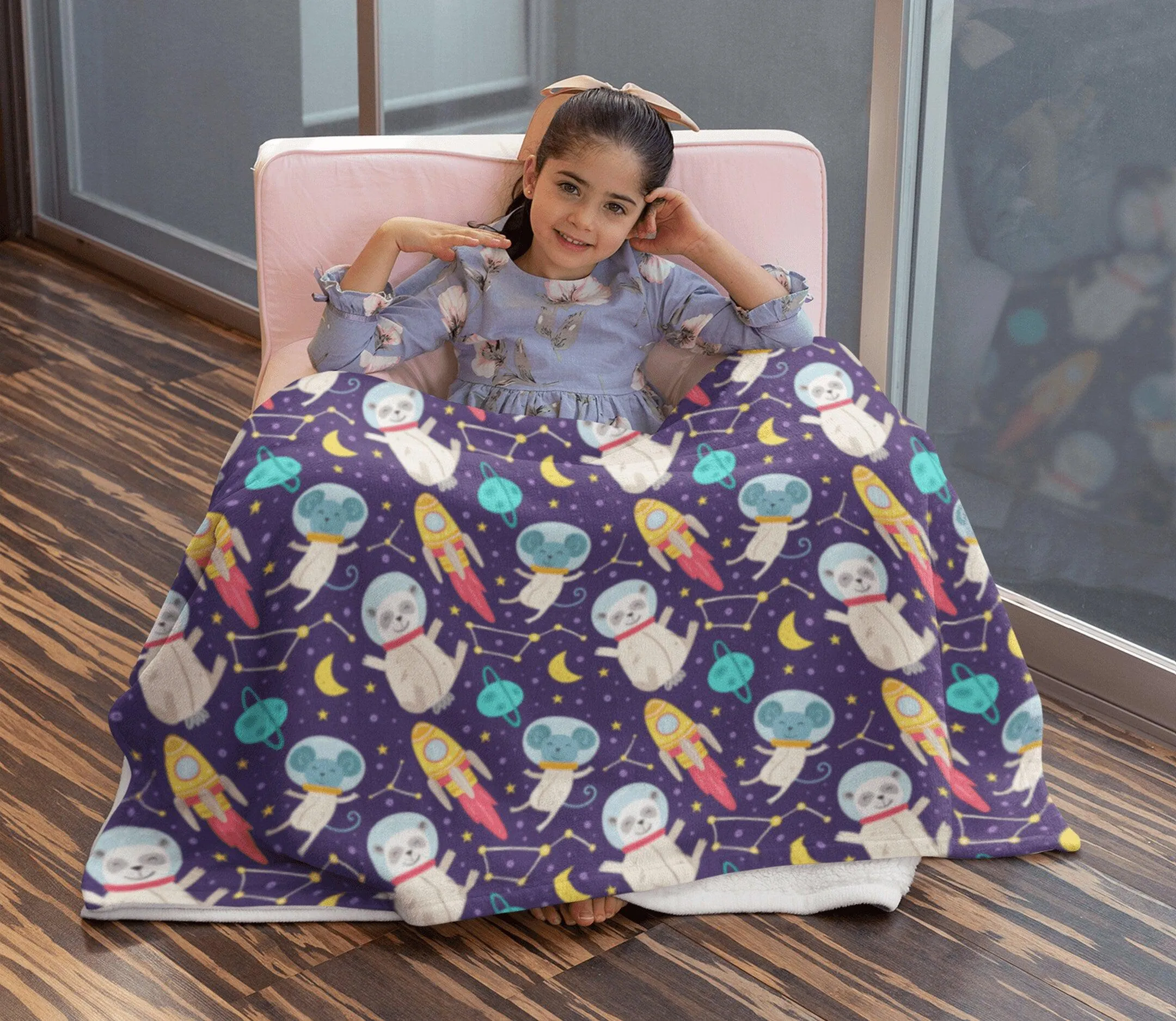Space Galaxy Astronauts Rockets Soft Fluffy Velvet Flannel Fleece Throw Blanket